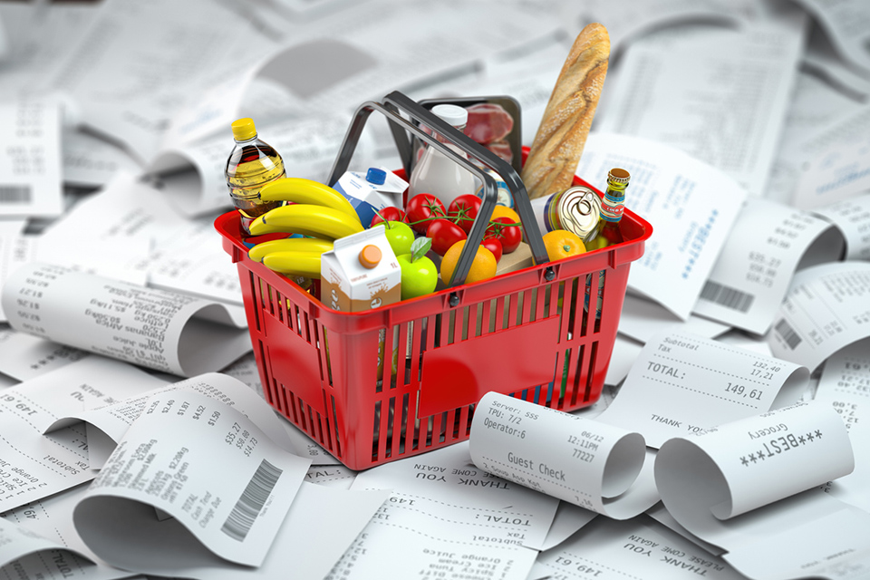 Shopping basket with many reciepts